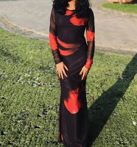 Black floral printsheer long maxi dress