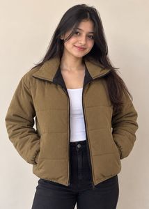 Trendy Olive Brown Puffer Jacket