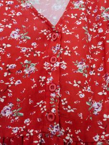 Charming Red Floral Print Dress