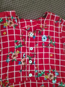 Red Floral Print Kurta