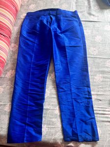 Vibrant Blue Raw Silk Pants