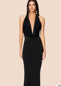 Elegant Black Halter Lace Trim Dress