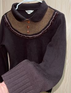 Vintage-Inspired Korean Brown Knit Sweater