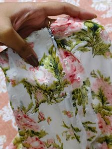 Floral Ruffle Hem Midi Skirt