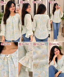 Chic Floral Print Bell Sleeve Top 26"-30"