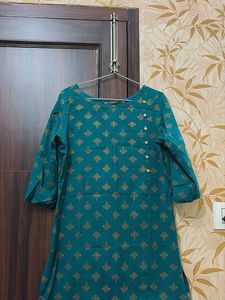 Teal Kurta with Gold Print