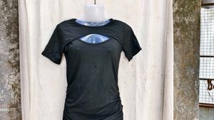 I. Chic Black Ruched Cut-Out Dress