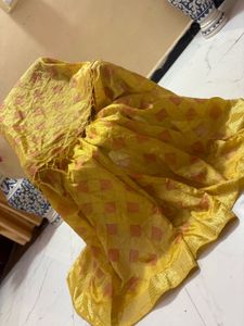 Vibrant Yellow Saree with Orange Motif