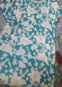 Teal Floral Print Kurta