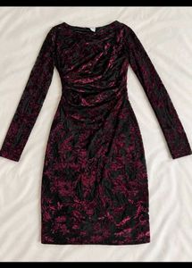Elegant Velvet Floral Print Dress