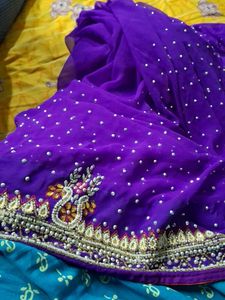 Elegant Purple Beaded Saree Border