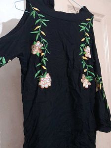 Black Embroidered Cold Shoulder Blouse