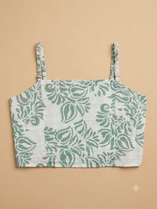 Green Floral Print Crop Top