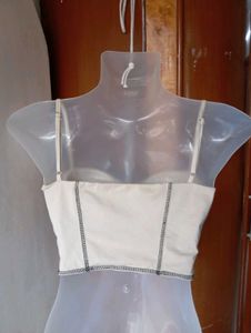 Cream Corset Top with Contrast Stitching