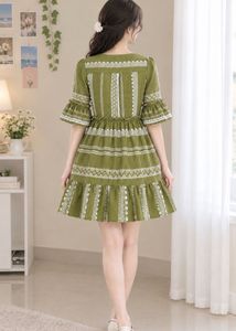 Chic Olive Green Embroidered Dress