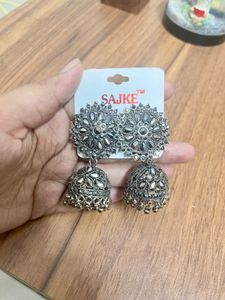 Elegant Silver Jhumka Earrings
