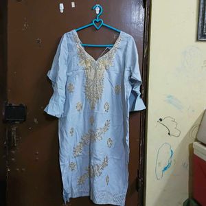 Yellow &amp; White Kurta Set with Palazzo