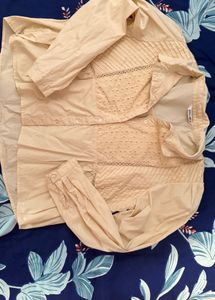 Sheer Button-Up Blouse with Eyelet Detail
