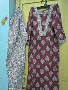 Maroon Printed Kurta,pant set