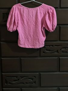 ONLY Women Pink Puff Sleeves Crop Top