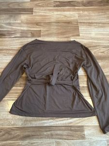 Chic Brown Long Sleeve V-Neck Top