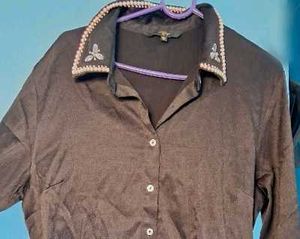 Elegant Black Embellished Collar Shirt