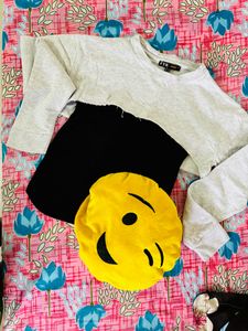 Trendy Grey Crop Sweatshirt
