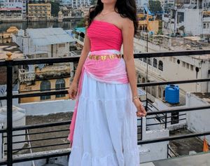 Pink & White Tiered Lehenga Choli Set
