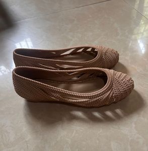 Beige Woven Ballet Flats