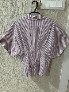 Striped Button-Down Peplum Blouse