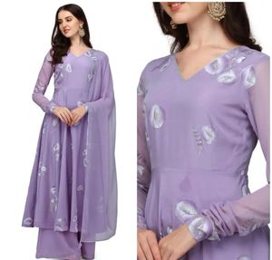Lavender Oil painted Kurta Set with Dupatta