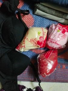 4 Pcs Bra Set - Red, Pink, Cream &amp; black