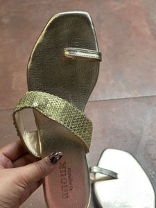Anouk Gold Toned Embellished One Toe Block Heels