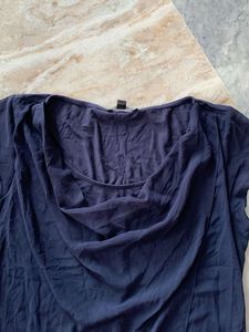 Navy Blue Drape Neck Top