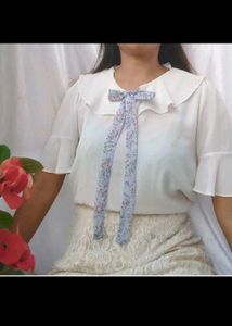 White Formal Top With A Bow