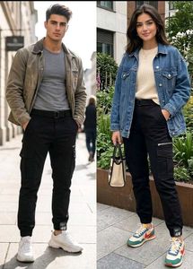 Black Cargo Jogger Pants with Belt