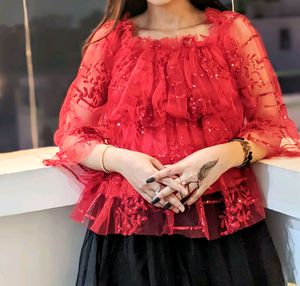 Red Partywear Stylish Top For Women