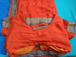 Orange Embellished Saree