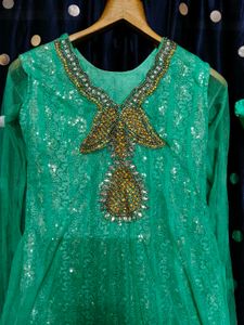 Green Embellished Ethnic Kurta