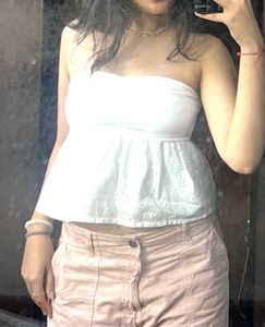 Cute White Eyelet Peplum Tube Top
