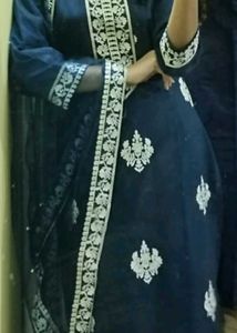Teal Blue Embroidered Sequinned Kurta set.