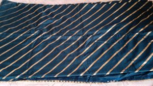 Teal Saree with Gold Stripes