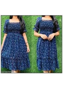 Blue Floral Print Dress