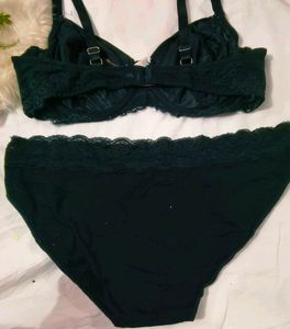 Black Lace Trimmed Bra and Panty Set