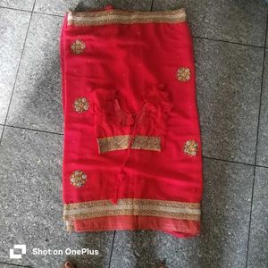 light weight rani colour beautiful saree