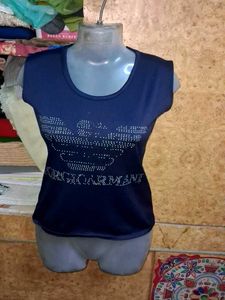 Giorgio Armani Embellished Navy Top