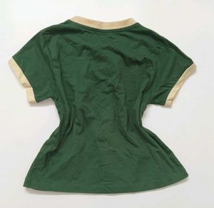 Green Lace-Up crop top t-shirt