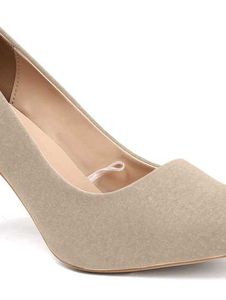 Beige Mid-Height Suede Pointed-Toe Stiletto