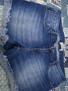 Blue Denim Frayed Shorts
