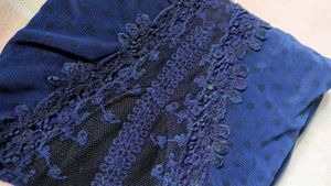 Navy Blue Lace Trimmed Blouse